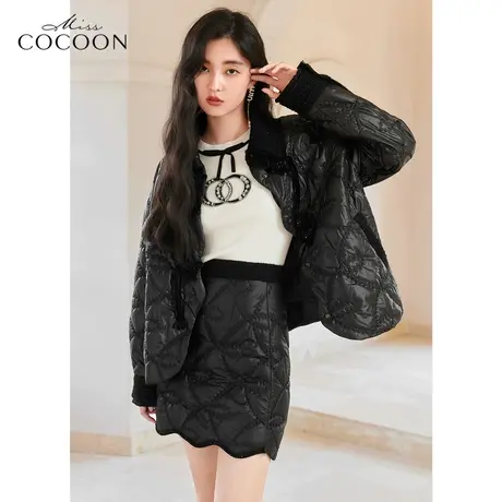 miss COCOON新中式黑色棉服女2022新款冬季气质翻领盘扣棉衣外套图片