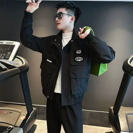 工装夹克男2023秋冬新款网红个性立领痞帅潮牌加厚高级感夹棉外套图片