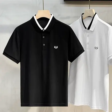 polo衫男夏季潮牌刺绣修身翻领t恤男士短袖2023新款潮流保罗上衣商品大图