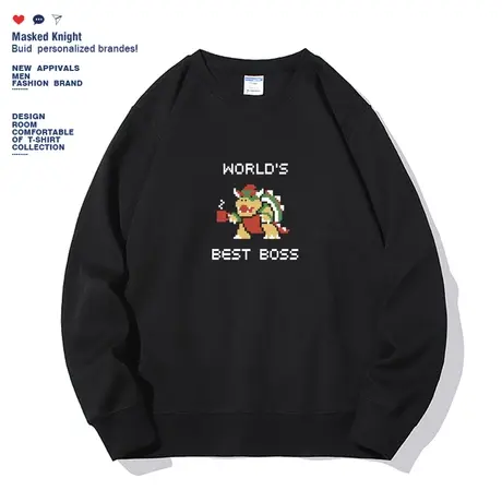 日系简约像素卡通印花圆领卫衣男小众休闲套头潮牌情侣款秋季上衣图片