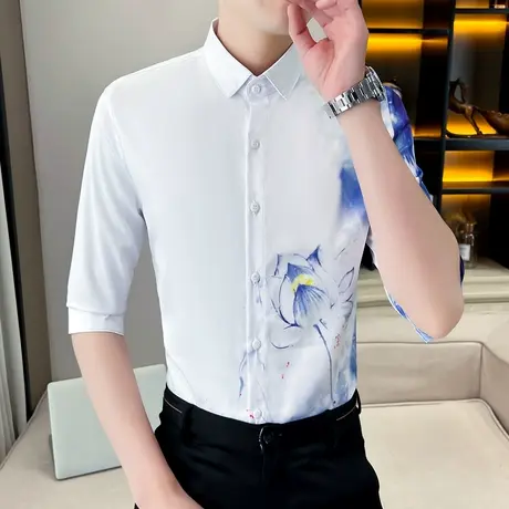 短袖衬衫男夏威夷痞帅气休闲薄款印花夏天韩版半袖发型师潮牌衬衣商品大图