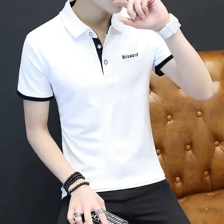 2023短袖t恤 男潮流夏季男装修身纯棉衬衫领男士polo衫半袖上衣服图片