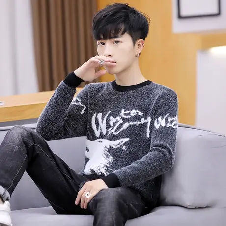 毛衣男厚款韩版冬季潮流青少年个性宽松针织衫秋男士ins圆领港风图片
