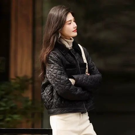 时尚气质通勤短款棉服女士2023年冬季新款百搭显瘦上班族外套上衣图片