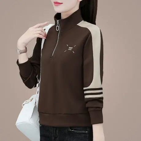 立领短款卫衣女春秋2023年新款时尚休闲运动上衣修身显瘦套头外套图片