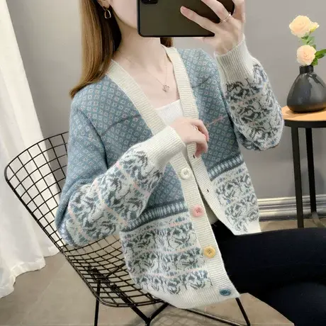 2024春季女士短款针织衫小开衫女春秋外搭宽松早秋毛衣外套图片