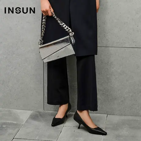 INSUN恩裳线上专选秋季三醋酸开叉抗皱直筒休闲裤图片