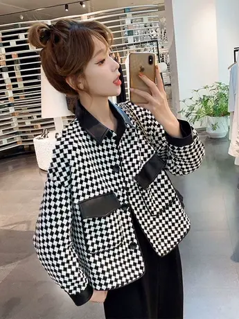 小香风外套女春秋季百搭新款韩版高级感小个子千鸟格短款上衣学生商品大图