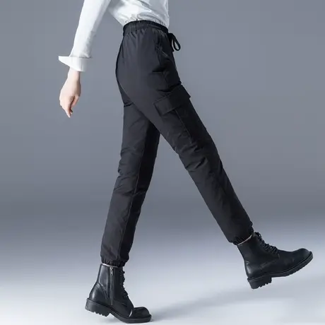 工装羽绒裤女外穿高腰加厚2024冬季新款宽松休闲鸭绒裤女束脚棉裤商品大图