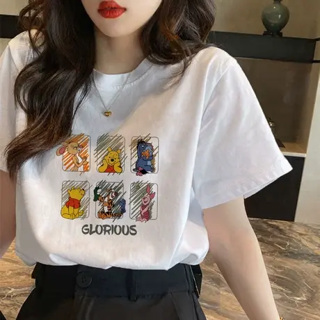 韩版卡通设计感小众纯棉正肩短袖t恤女夏2023新款宽松半袖上衣服图片