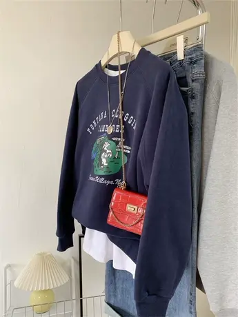 趣味小狗秋冬加绒加厚无帽卫衣宽松女韩国棉套头圆领休闲套头上衣商品大图