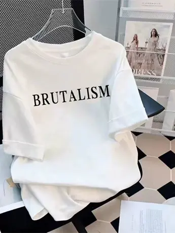 ins国潮牌仿棉短袖T恤女2023夏季设计感小众宽松白色正肩体恤上衣图片