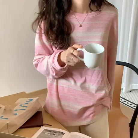 2024年早秋季新款春秋打底衫内搭条纹宽松长袖t恤女装潮ins上衣服商品大图