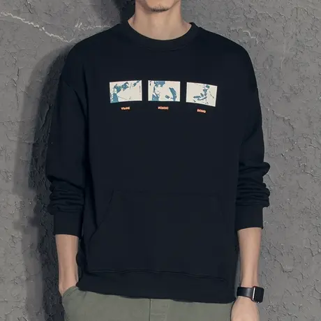 奕飏2020秋季新款韩版圆领卫衣 创意印花上衣 学生长袖外套男士潮商品大图