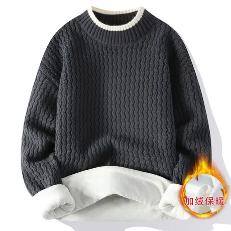 秋冬季毛衣男加绒加厚宽松慵懒风圆领针织衫情侣百搭打底毛线衣潮商品大图