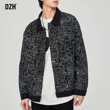 男士翻领牛仔外套男设计感小众秋季休闲夹克大码2023新款潮牌男装商品大图