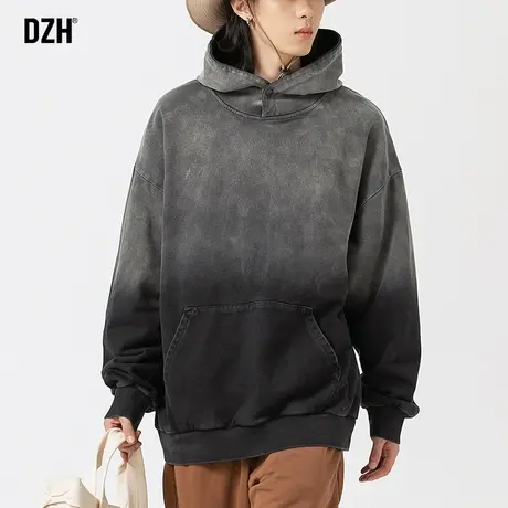 男士渐变色美式连帽卫衣男春秋季oversize慵懒风外套男装上衣重磅图片