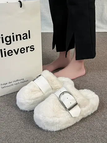 厚底包头毛毛拖2023年秋冬季新款外穿软底居家高级感爆款毛绒棉拖商品大图