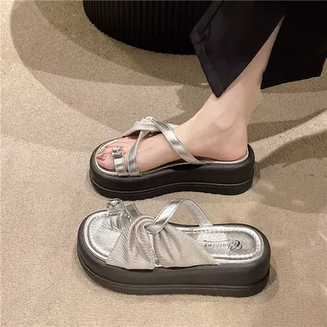 百搭高级感水钻套趾一字拖女2024夏季新款时尚外穿厚底交叉凉拖鞋商品大图