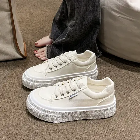 爆款黑色帆布鞋女2024年春季新款设计感小众港风百搭学生休闲板鞋商品大图