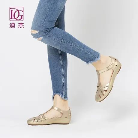 【商场同款】羊皮包头凉鞋女夏季不累脚镂空坡跟妈妈鞋子罗马女鞋图片