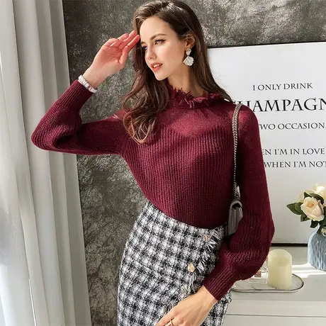 粉红大布娃娃休闲  时尚拼接圆领舒适毛衫商品大图