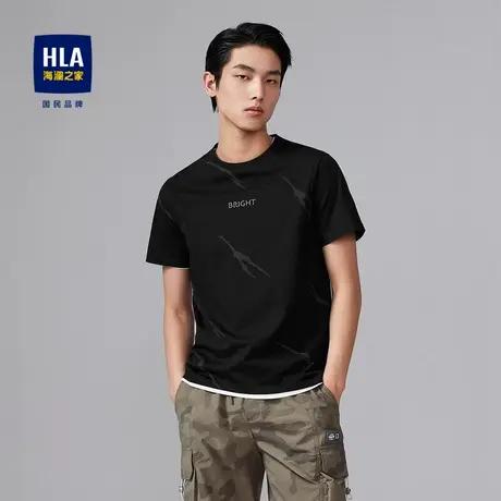 HLA/海澜之家字母点缀短袖T恤圆领舒适弹力舒爽透气时尚短t上衣男图片