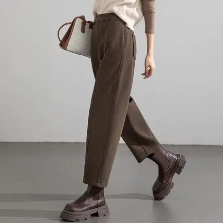 毛呢哈伦镰刀裤女2023冬新款羊毛加厚显瘦高腰小个子九分休闲裤子商品大图