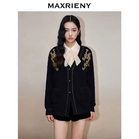 MAXRIENY奢华巴洛克龙图腾刺绣钉珠外套冬款开衫图片