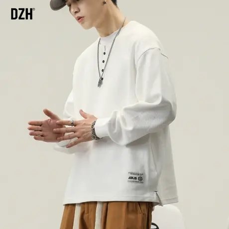 男士白色长袖t恤亨利衫美式卫衣男2024年春季新款上衣打底衫内搭商品大图