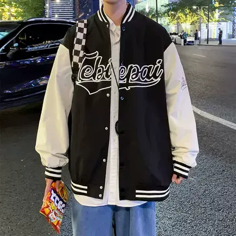 棒球服外套男秋冬季潮牌美式男装开衫上衣情侣款运动宽松休闲夹克图片