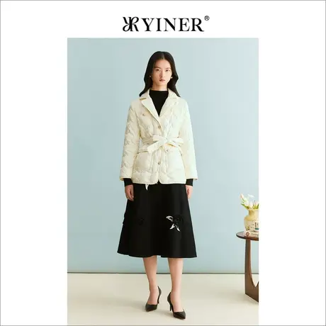 【白鹅绒】YINER音儿女装冬季轻薄0压感短款翻领收腰羽绒服商品大图
