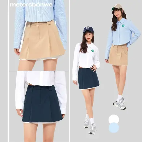 美特斯邦威短裙女2024春季新款学院风时尚拉链简约百搭半身百褶裙图片