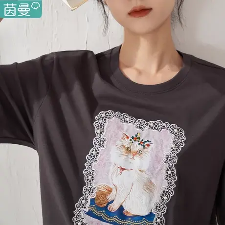 茵曼官方旗舰店官网短袖T恤体桖女2024新款潮宽松纯棉上衣夏季图片