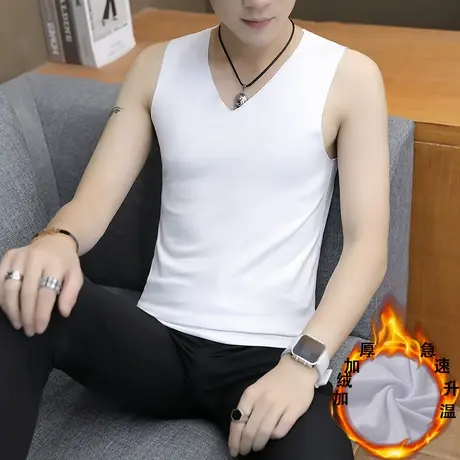 秋冬季白色无痕保暖背心男加绒青少年内穿男士修身紧身贴身打底衫商品大图