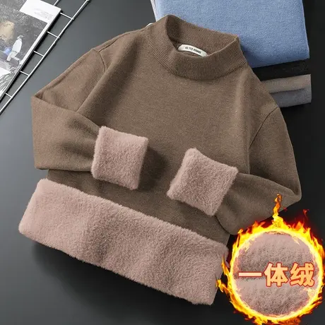 男士毛衣2023新款秋冬季一体绒内搭半高领打底衫中领毛线衣针织衫图片