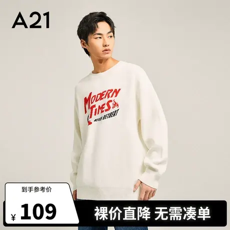 A21outlets男装宽松圆领落肩长袖毛衣2022秋冬季男士情侣装针织衫商品大图