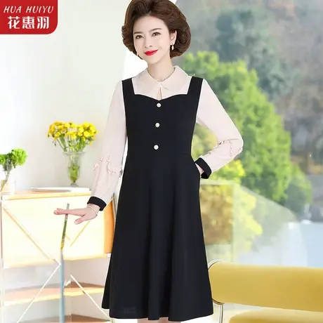 中年妈妈春装时尚连衣裙洋气2023新款中老年女春秋季气质收腰裙子图片