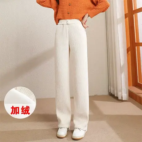 雪尼尔时尚加绒阔腿裤2022年冬季新款女士气质高腰宽松显瘦长裤商品大图