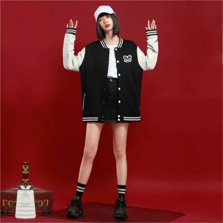 Ohlyah秋冬美式复古日系棒球服女冬2023年新款宽松休闲情侣外套商品大图