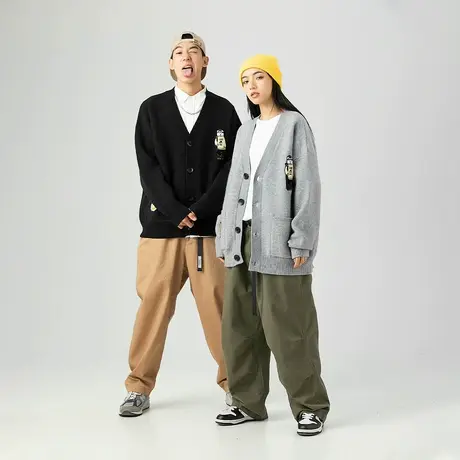 日系慵懒风开衫毛衣女秋冬款2023年新款复古情侣装宽松针织衫外套商品大图