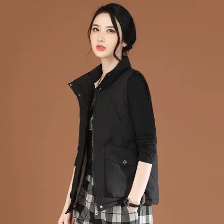 韩潮袭人黑色立领棉马甲女2023冬新款百搭加绒马甲背心外搭坎肩厚商品大图
