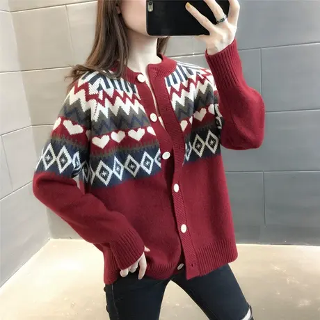 复古毛衣外套女春装2023年新款宽松外穿慵懒风提花针织开衫上衣潮图片