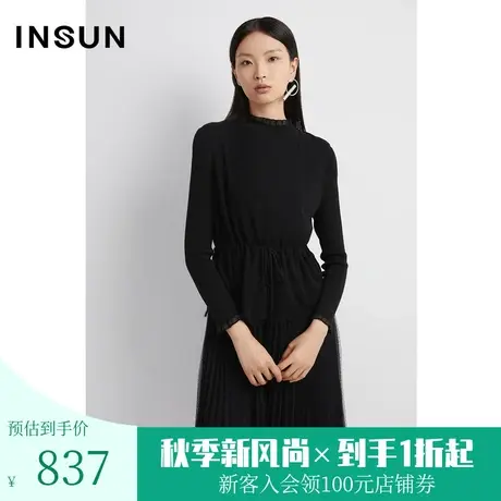 恩裳2022冬季时尚波点网纱压褶设计优雅两件套连衣裙图片