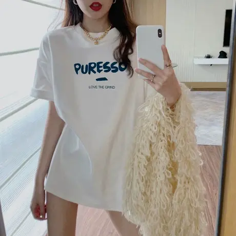 白色短袖t恤女装2023夏季新款设计感小众半袖体恤中长款正肩上衣商品大图