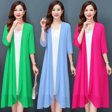 防晒衣女雪纺开衫防晒衣中长款沙滩外搭夏季薄款外套大码披肩披风图片