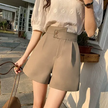 设计感大码垂感西装短裤2023春夏新款高腰小个子A字阔腿休闲裤子图片