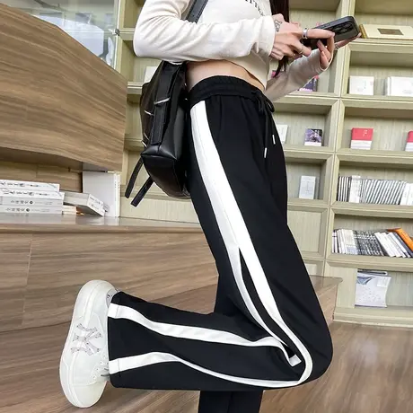 阔腿裤女春秋2023新款黑色休闲长裤高腰直筒宽松显瘦小个子运动裤商品大图