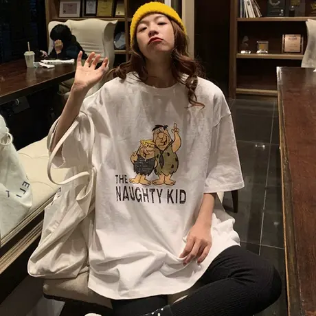 网红ins超火短袖t恤女2020新款宽松韩版学生原宿bf慵懒风上衣服潮图片