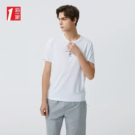 海一家商务休闲短T新款简约印花舒适圆领男士短袖T恤图片